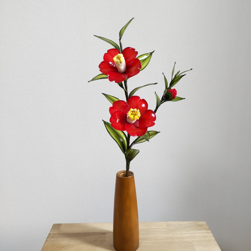 椿♡赤♡白♡ディップアート♡アメリカンフラワー アートフラワー hana