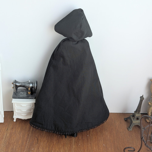 1264※黒のフード付きロングケープ※1/6ドール服※momokoDOLL※j-doll※リカ