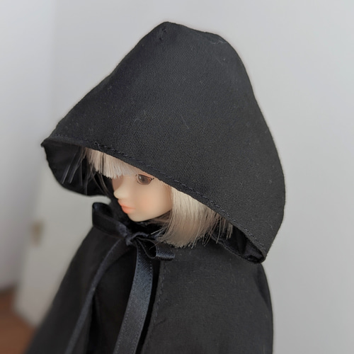 1264※黒のフード付きロングケープ※1/6ドール服※momokoDOLL※j-doll※リカ