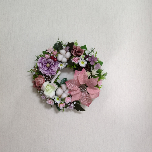 ♥ピンクのポインセチアの素敵なクリスマスリース 玄関リース