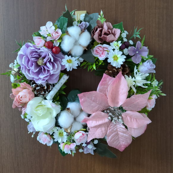 専用 2点おまとめ 光 ピンクポインセチア クリスマスリース