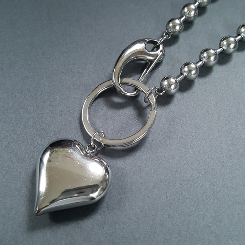 1pcs] オールステンレス製 2way ハート ボールチェーン バックチャーム