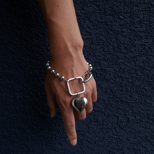 1pcs] オールステンレス製 2way ハート ボールチェーン バックチャーム