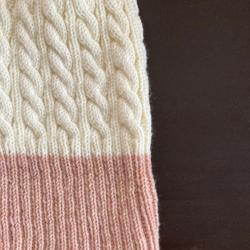 手編み ニット帽 【ベビーピンク✕ホワイト】 バイカラー 大人