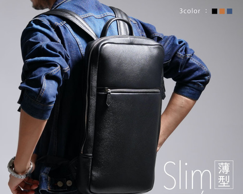薄マチ ダブルジッパー シュリンクレザー スマート ビジネスリュック