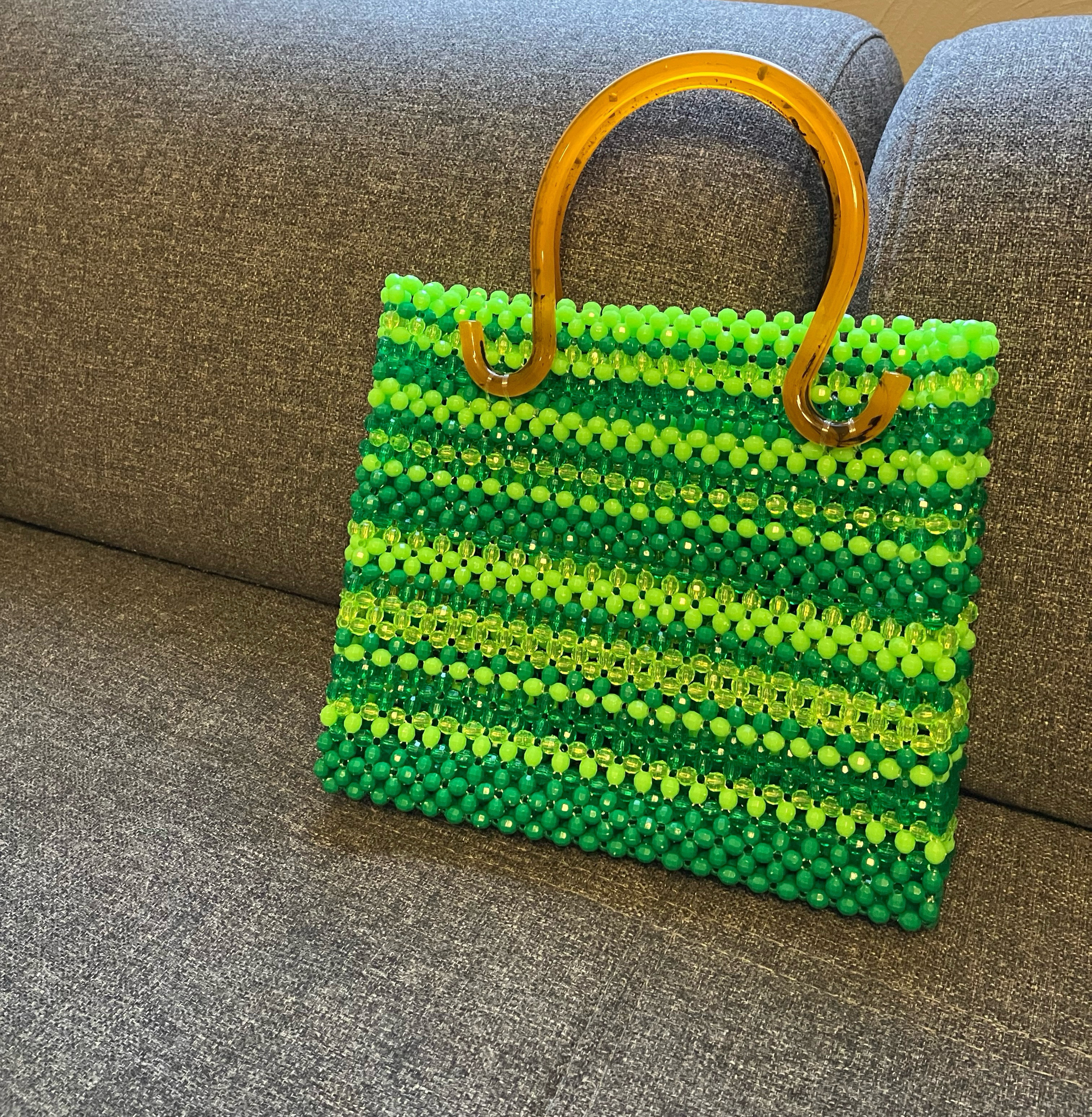 【ELMO】カラフル❤︎ビーズバッグ　エメラルドsandwich♡