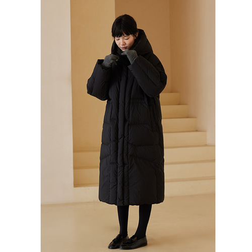 ロングダウンコート フード付きロングコート ブラック S-L #599 ロングダウンコート フード付きロングコート ブラック S-L #599