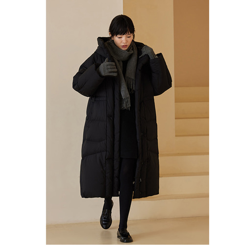 人気商品ランキング ロングダウンコート フード付きロングコート ブラック S-L #599 ジャケット・アウター