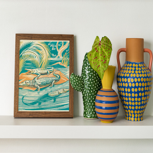 ワニイラストアートポスター☆鰐アフリカサファリ動物園レトロポップ