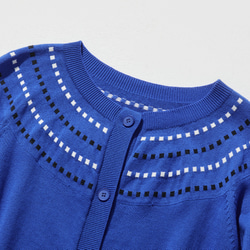 程よく存在感を引き立てるカーディガン 配色ジャガード　長袖　瑠璃色　241001-2 2枚目の画像