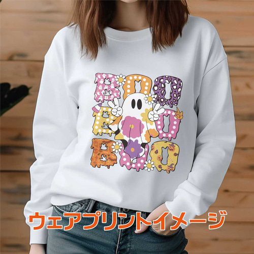 ハロウィーン-かわいい花柄のゴースト_ブー① DTFアイロン