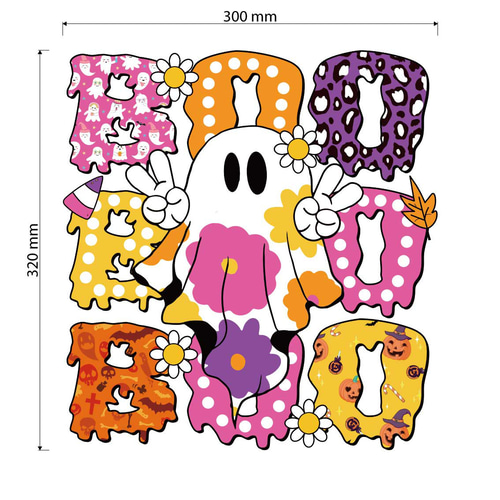 ハロウィーン-かわいい花柄のゴースト_ブー① DTFアイロン