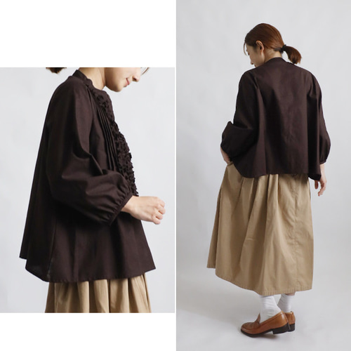 夏SALE ギマ擬麻コットン 小花 フリル シャツ ブラウス 羽織