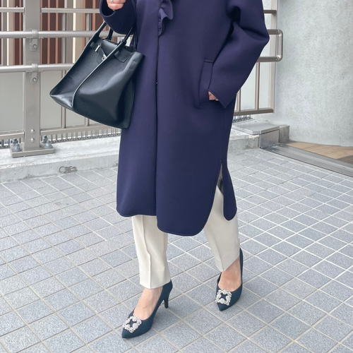 美品 Creema人気RATAさん ノーカラーカジュアルコート ブラック