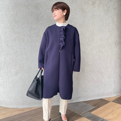 美品マックス&コー　ノーカラーコート　ロングコート　ボンディング　冠婚葬祭フリル 255decbf6c42f100245c5b1a9c95f8