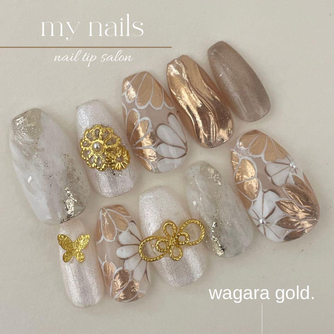 ◎no.008◎淡色×ゴールド 卒業式 成人式 ネイルチップ アイボリー 結婚式