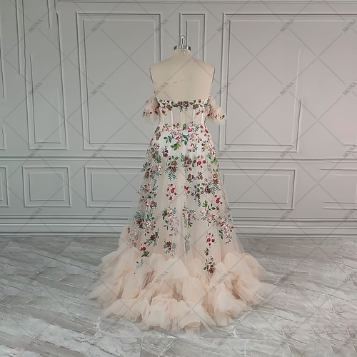 カラードレス 花柄 ウェディングドレス パーティードレス 916 ドレス