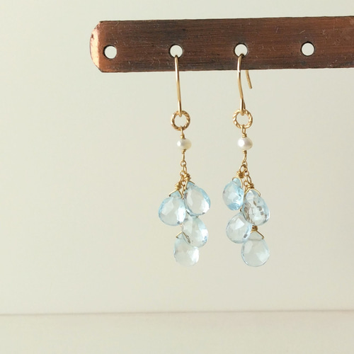 ブルートパーズシャンデリアピアス(14kgf) ピアス（フック・チェーン