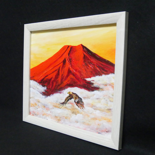 油絵 油彩 油彩画 絵画【赤富士と鷹】 絵画 HR 通販 18393434