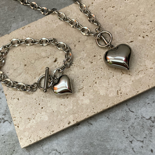 ーwave chain×Heartー サージカルステンレス チェーンネックレス