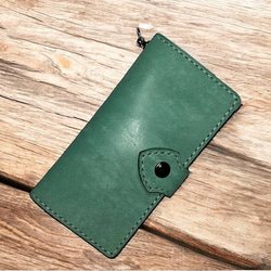 ⑥ミドルトラッカーウォレット/栃木レザー黒色/ホック真鍮/小判カン