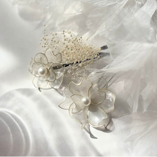 ウェディング ヘッドドレス 花飾り ウェディングヘッドドレス 花飾り付き
