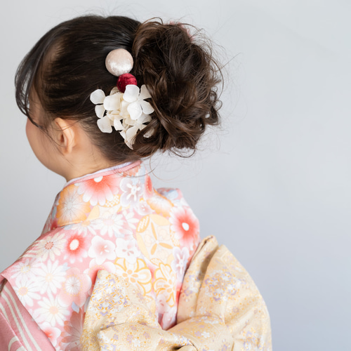 七五三3歳/ハーフ成人式髪飾りF】ピンク/白/卒業式/卒園式/人気の髪型