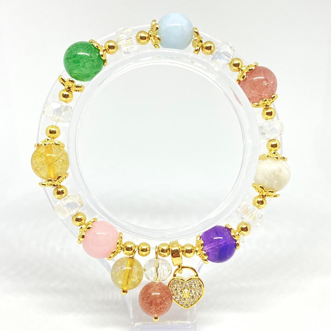 B262 心に鍵をかける誘惑LOVEブレスレット 幸せを迎える準備  べリアル 天然石 マルチストーン 数珠フリーサイズ