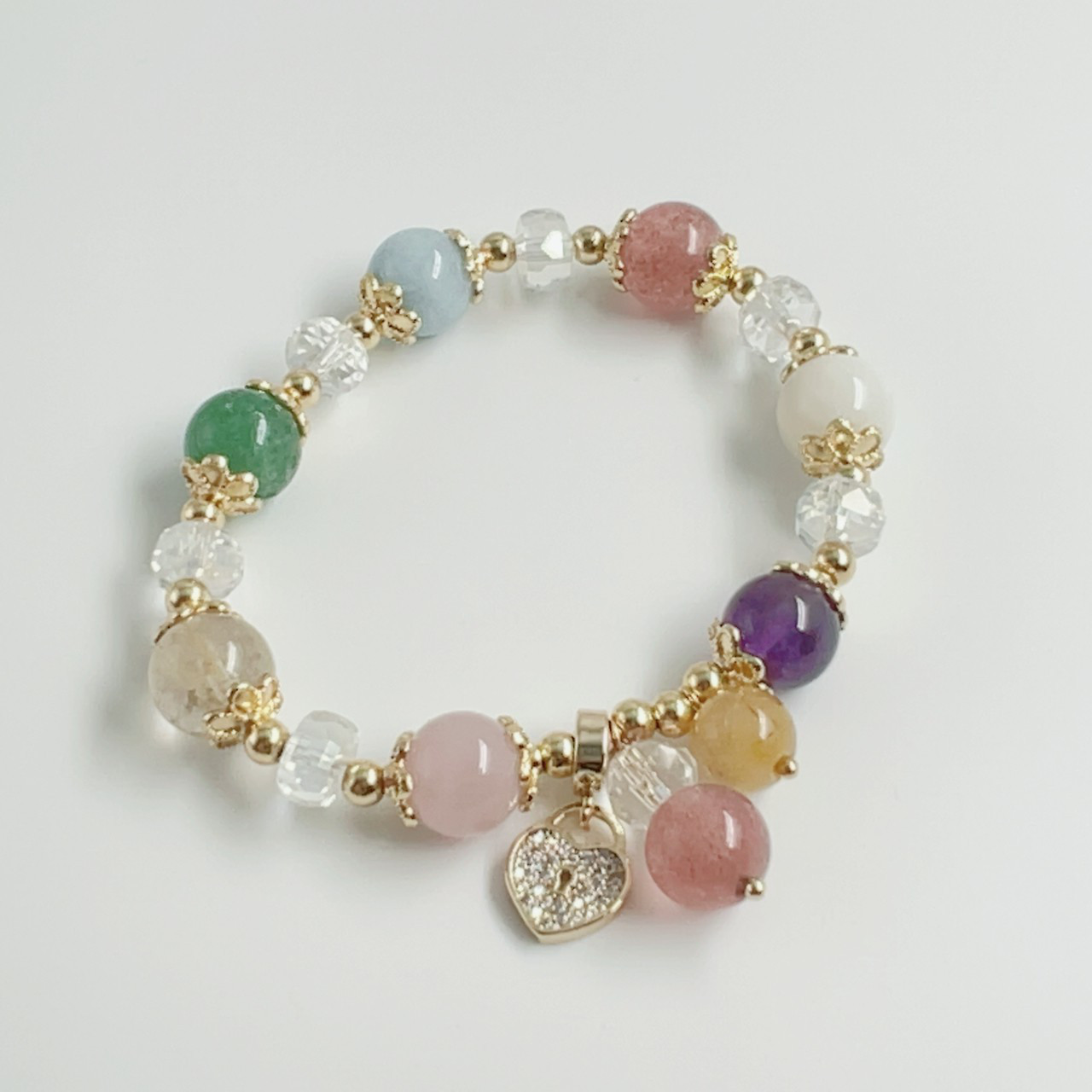 B262 心に鍵をかける誘惑LOVEブレスレット 幸せを迎える準備  べリアル 天然石 マルチストーン 数珠フリーサイズ