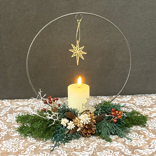 アイアンキャンドルリース♡..☆.SHABBY色の.クリスマス.☆ 再販』＂森のChristmas！アイアンリースキャンドルと飾る森の
