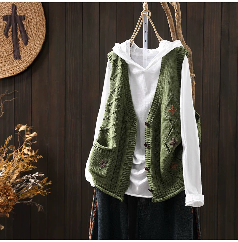 前開きニットベスト、カーディガン、春秋ベスト、冬ベスト、ニットベスト、ニットセーター、防寒対策（Tシャツなし）
