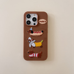 sticky zoo  ダックスフンド ストラップ付き スマホケース STICKY ZOO】ストライプ ダックスフンド パピー iphoneケース