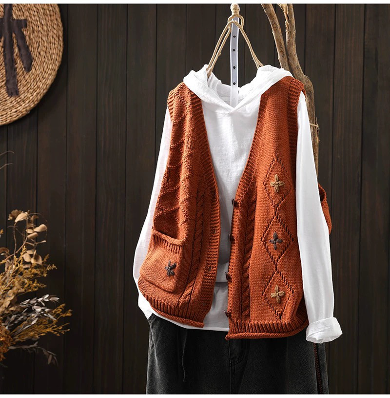 前開きニットベスト、カーディガン、春秋ベスト、冬ベスト、ニットベスト、ニットセーター、防寒対策（Tシャツなし）