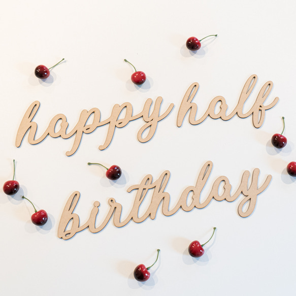 Happy　Half Birthday ハーフバースデー　レターバナー　木製　デザイン② 1枚目の画像