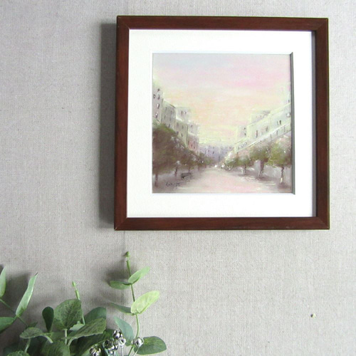 淡い夕空の街（パステル画 原画 額縁付き） 絵画 takiyo 通販