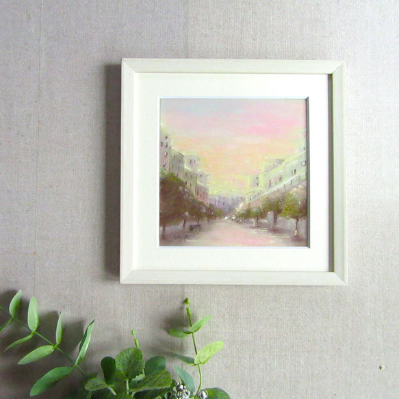 パステル画（原画）空。 淡い夕空の街（パステル画 原画 額縁付き） 絵画 takiyo 通販