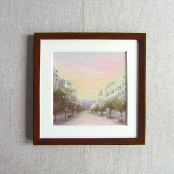 パステル画（原画）夕暮れの街。 淡い夕空の街（パステル画 原画 額縁付き） 絵画 takiyo 通販 18393945