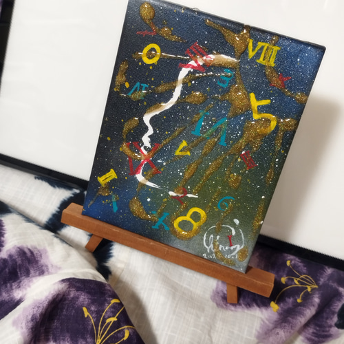 2025年のクリスマスの特別な衣装 障がい者アート『とき』キャンパス画（サイズ0号/縦18センチ横14 絵画