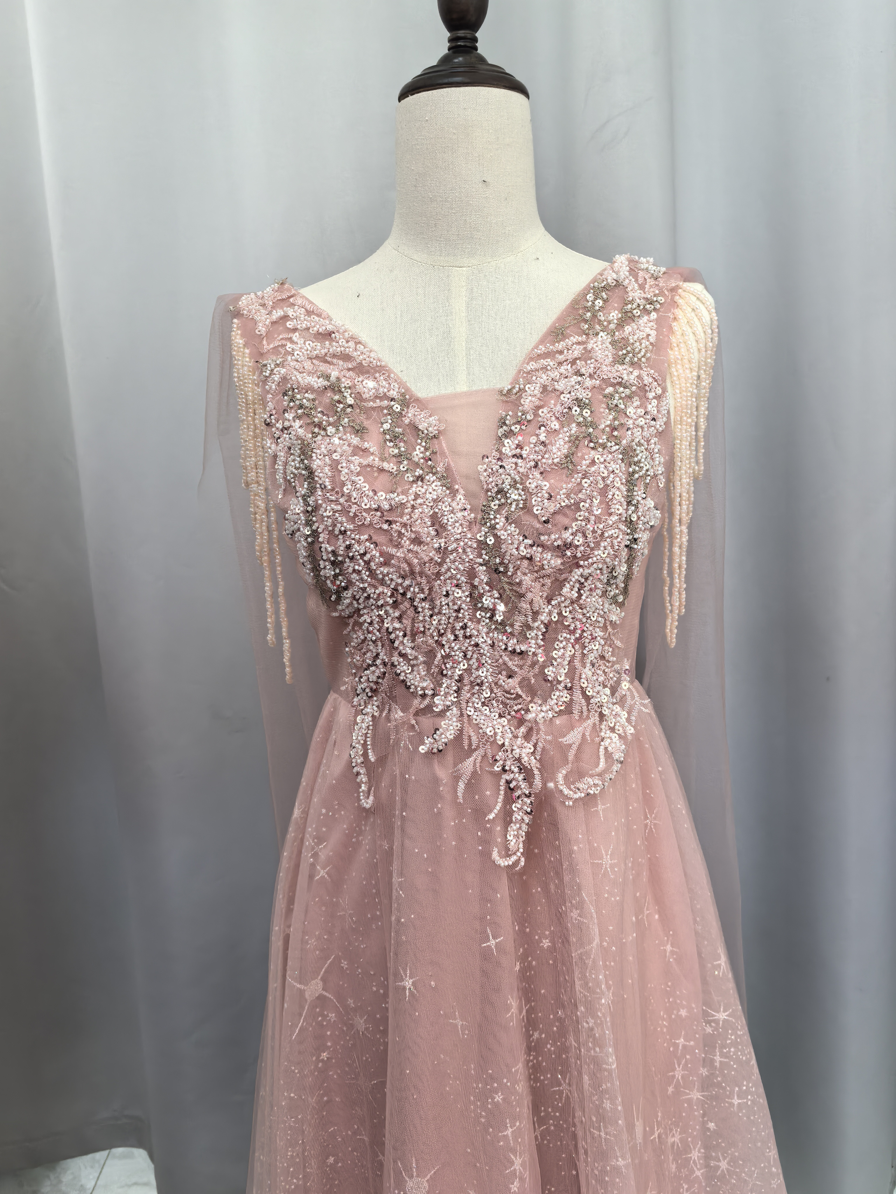 スパンコールにビジューが美しい ショール付きイブニングドレス 【公式