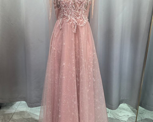 大好き 華麗 キラキラスパンコール パール ピンクカラードレス