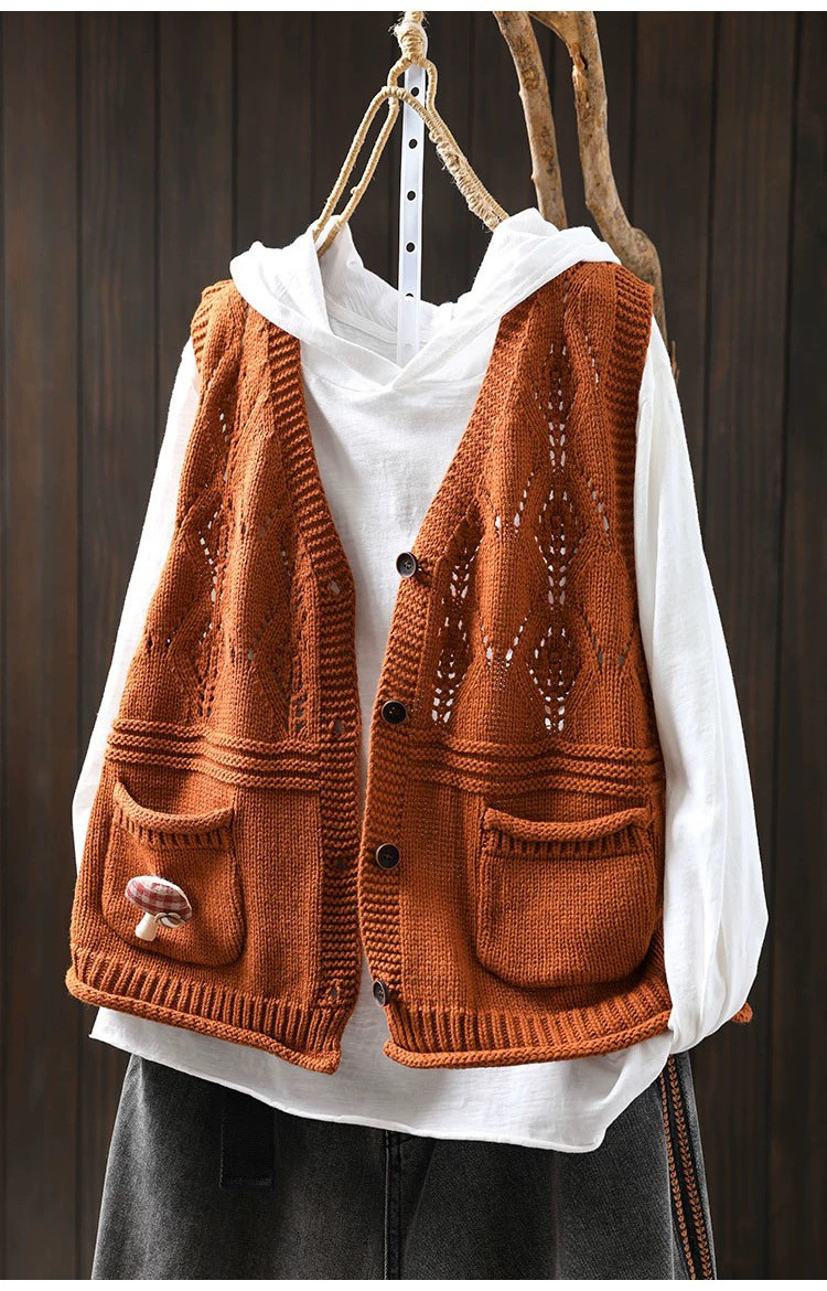 春秋ベスト、前開きニットベスト、カーディガン、冬ベスト、ニットベスト、ニットセーター、防寒対策（Tシャツなし）