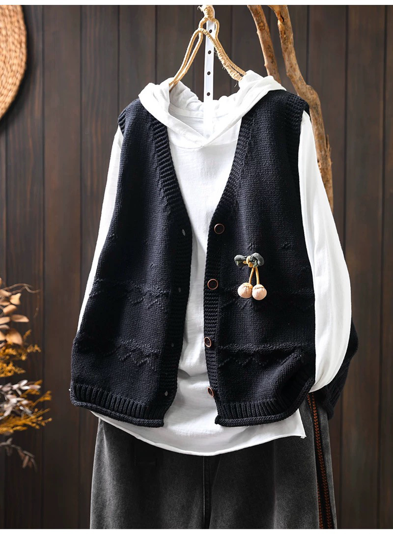 春秋ベスト、前開きニットベスト、カーディガン、冬ベスト、ニットベスト、ニットセーター、防寒対策（Tシャツなし）