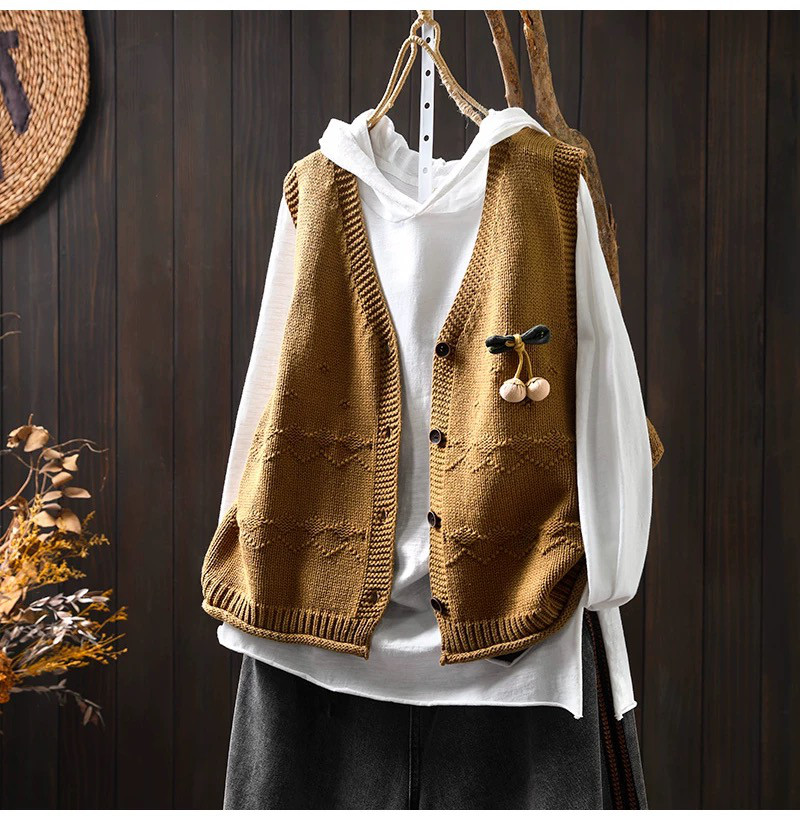 春秋ベスト、前開きニットベスト、カーディガン、冬ベスト、ニットベスト、ニットセーター、防寒対策（Tシャツなし）