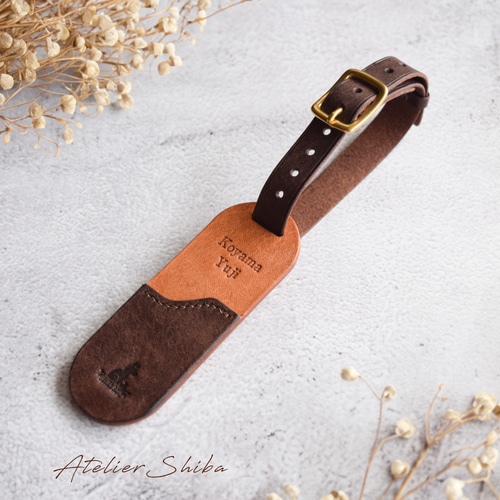 ラゲッジタグ ネームタグ 本革 ｲﾀﾘｱﾝﾚｻﾞｰ Brown ブラウン その他