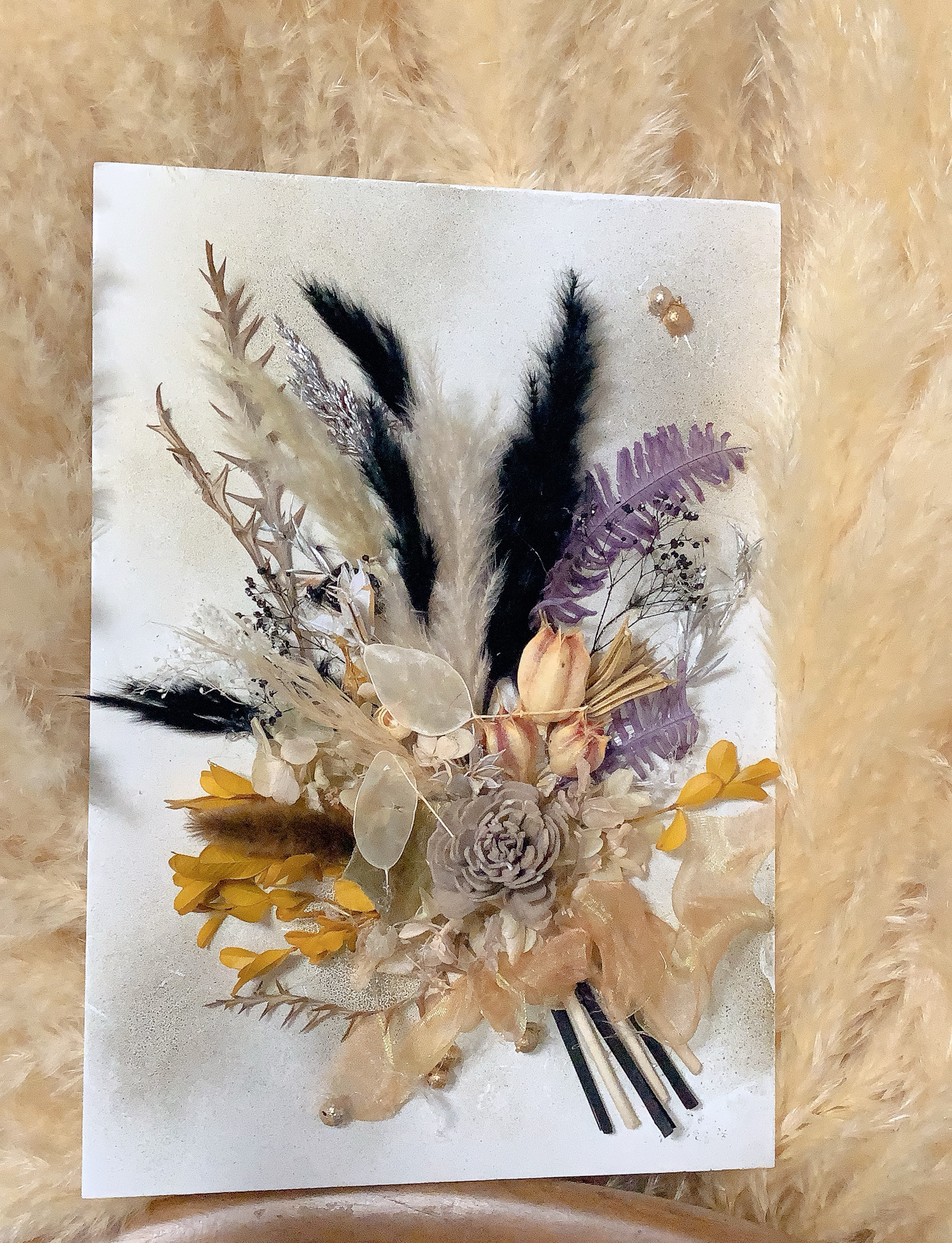 ウッドホワイトスタンドに♡ドライフラワーアレンジが咲いた♡フラワーブーケ♡お洒落♡贈呈用にも