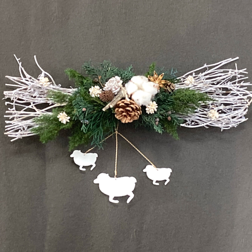 クリスマスアレンジ/シルバー系アレンジ/クリスマススワッグ/横型スワッグ クリスマスアレンジ/シルバー系アレンジ/クリスマススワッグ/横型