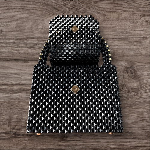 再販】大人のキューブビーズハンドバッグ マットブラック☆ビーズ