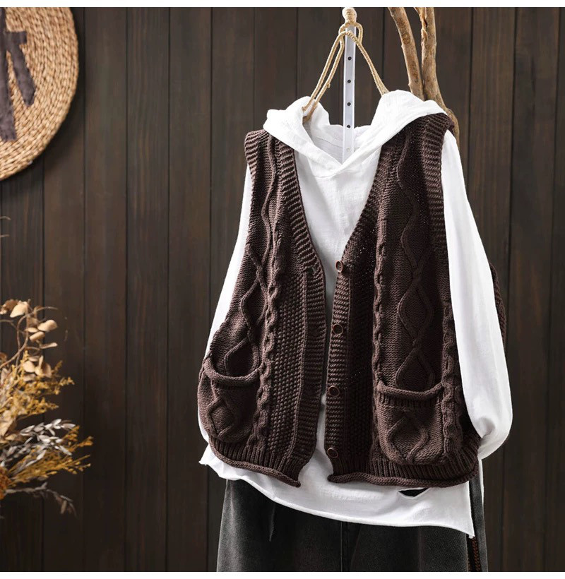 春秋ベスト、前開きニットベスト、カーディガン、冬ベスト、ニットベスト、ニットセーター、防寒対策（Tシャツなし） 5,850円