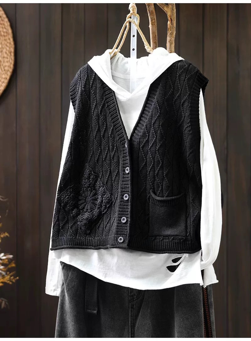 春秋ベスト、前開きニットベスト、カーディガン、冬ベスト、ニットベスト、ニットセーター、防寒対策（Tシャツなし）