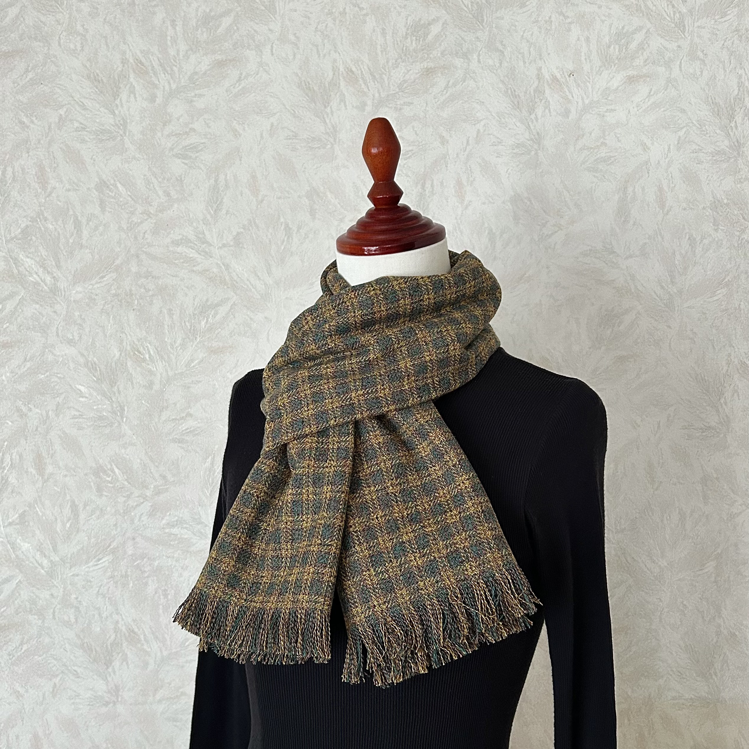 【再販】新潟産コットン・チェックのマフラー✴︎キャメルグリーン